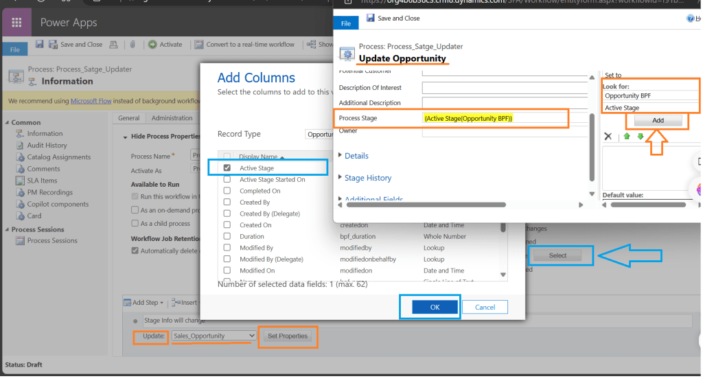 configuring workflow in PowerApps 